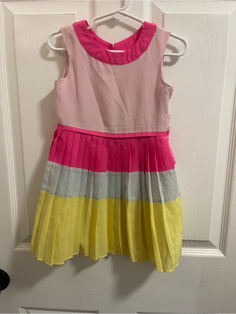 Girls Colorblock Pleated Party Dress - Pink, Hot Pink & Yellow